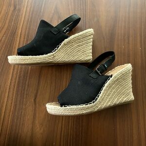 Tom’s Espadrille Wedge Black Canvas Sandal Size 8